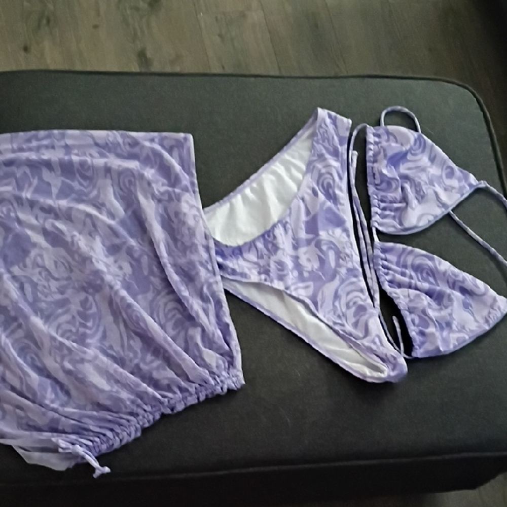 Lavender Marble Print Bikini Set with Cover-Up